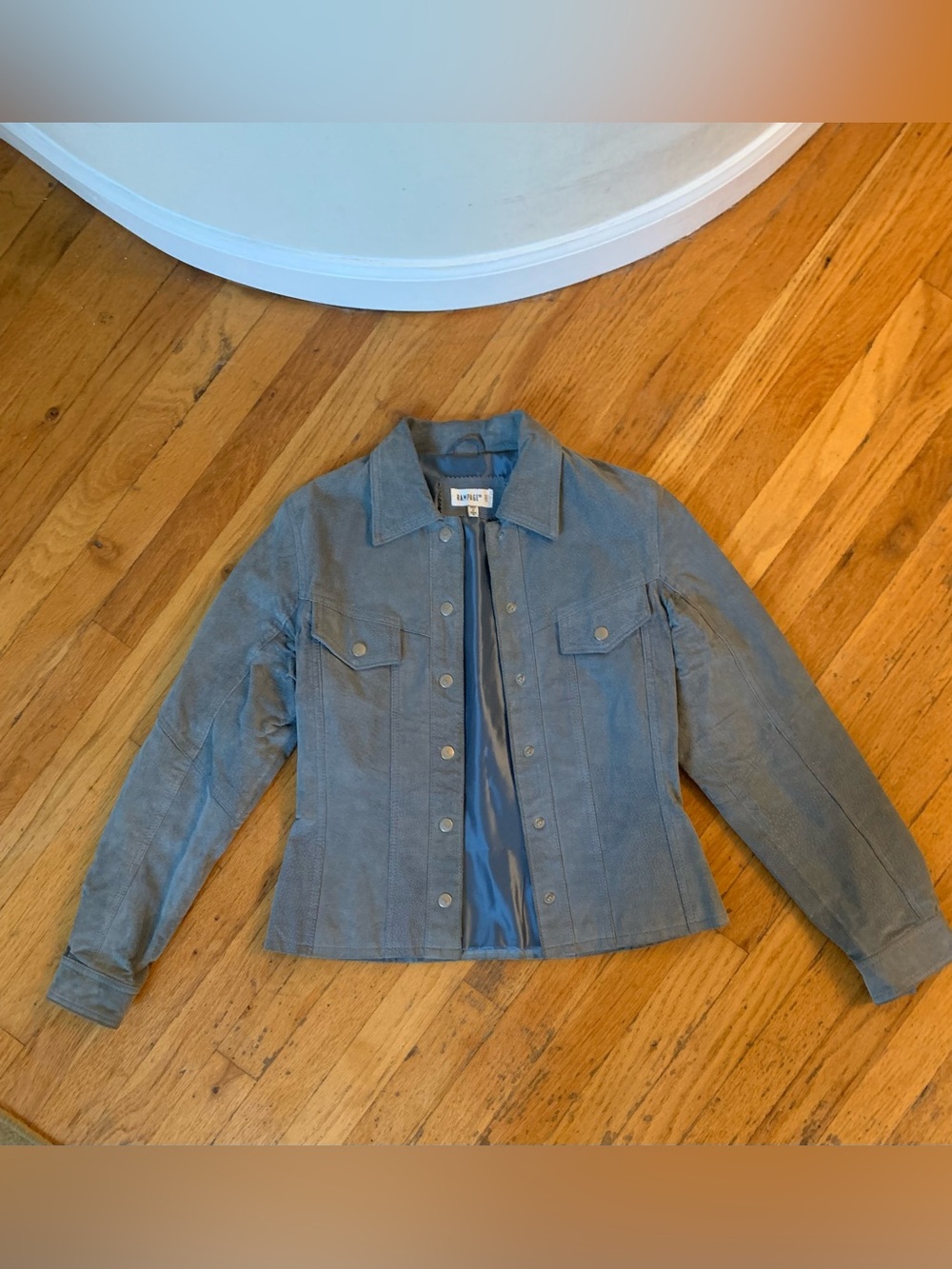 Vintage Rampage Blue-Gray Suede Leather Trucker Jacket Women's Size Small